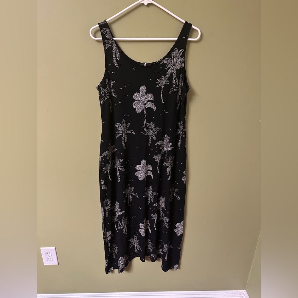 J.‎ Jill Wearever Collection Black White Palm Tree Print Dress XL Beachy Resort
